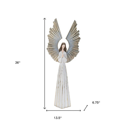 36" White And Gold Polyresin Angel Christmas Tabletop Sculpture HomeRoots