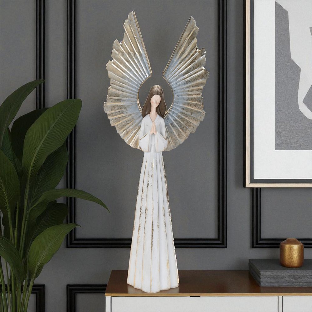 36" White And Gold Polyresin Angel Christmas Tabletop Sculpture HomeRoots
