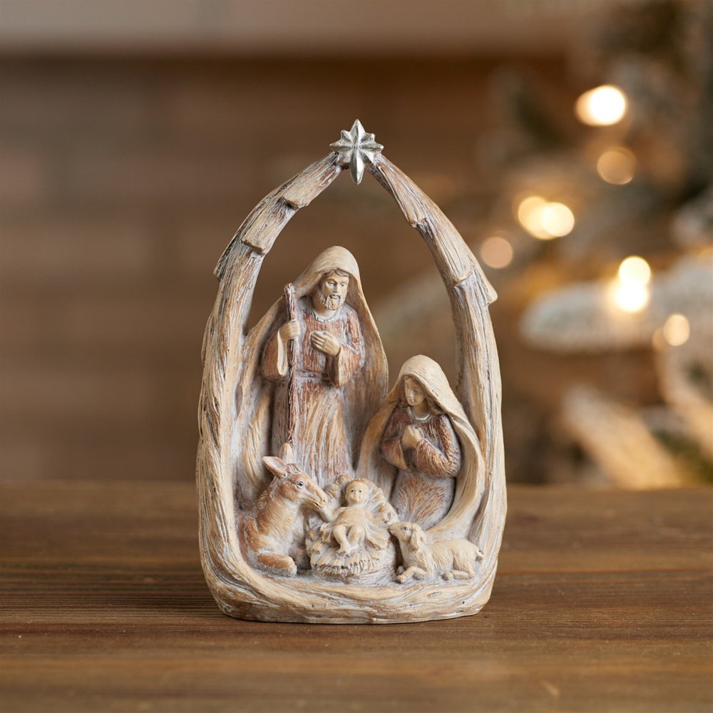 8" Beige And Gray Resin Christmas Tabletop Sculpture HomeRoots