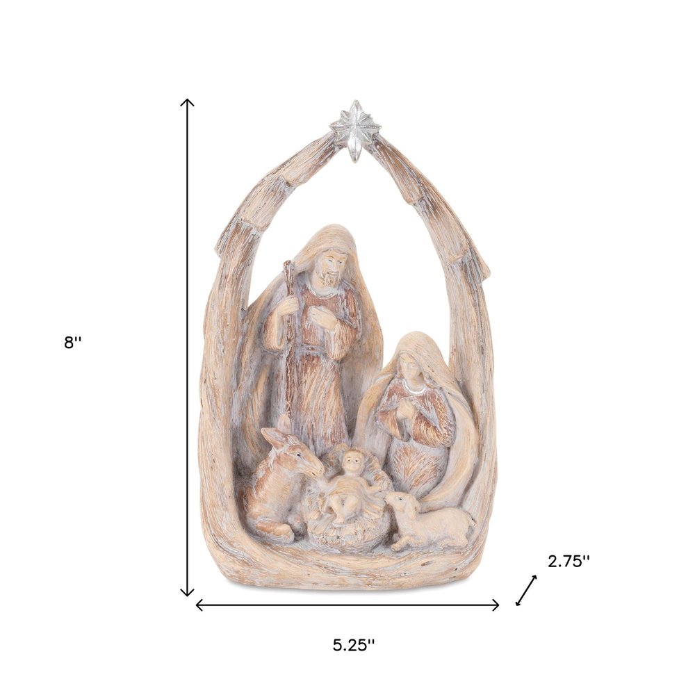 8" Beige And Gray Resin Christmas Tabletop Sculpture HomeRoots
