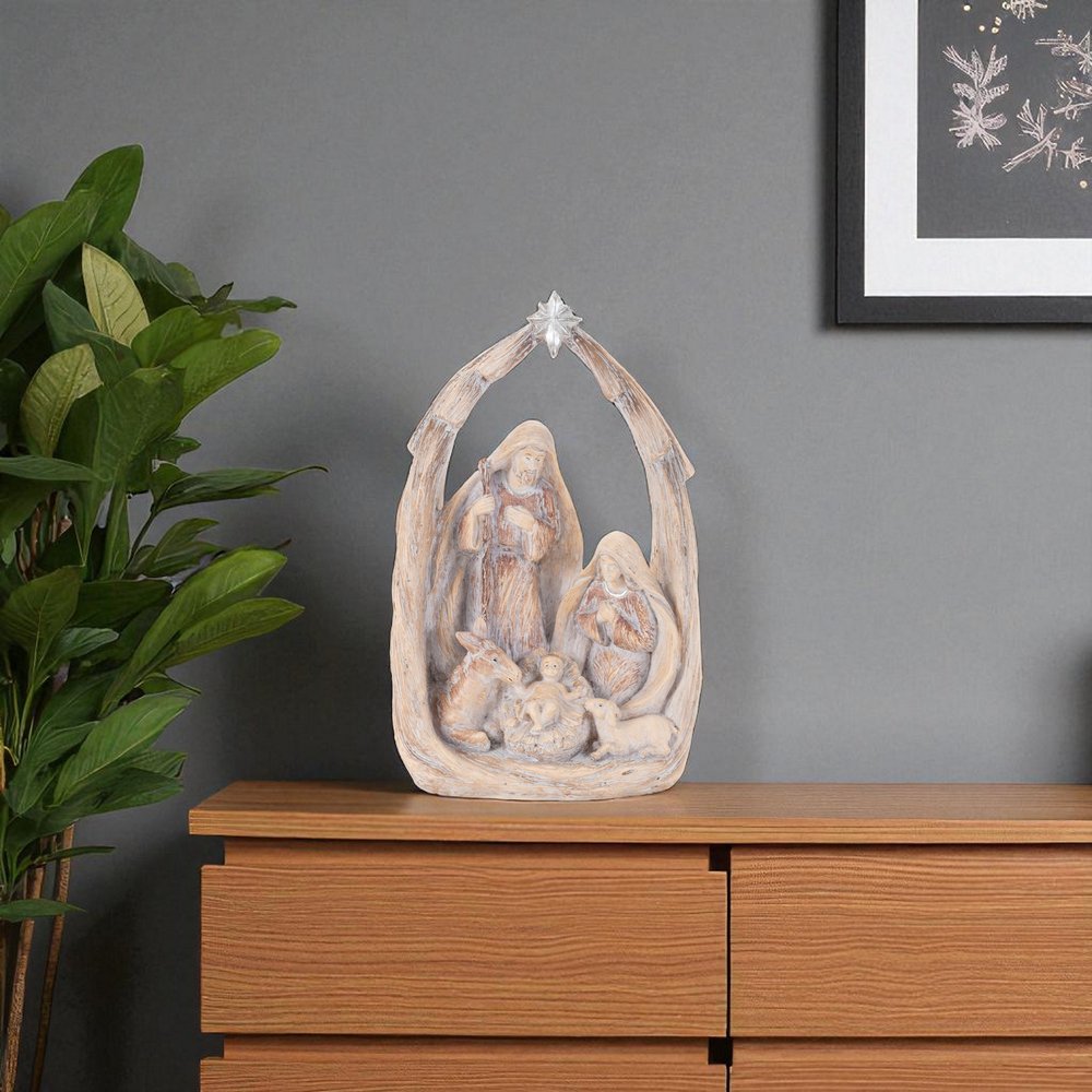 8" Beige And Gray Resin Christmas Tabletop Sculpture HomeRoots