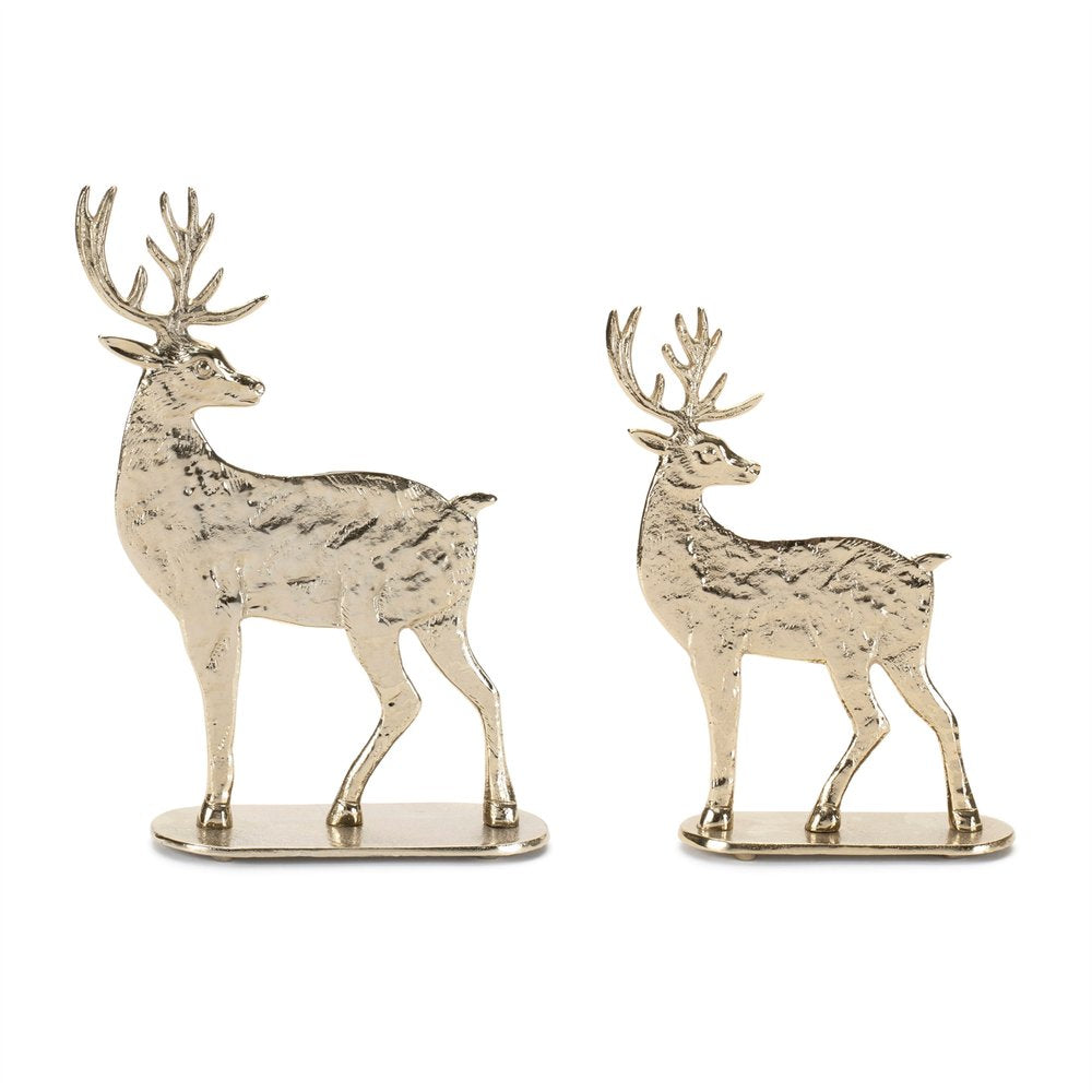 Set of Two Gold Aluminum Deer Christmas Figurine HomeRoots