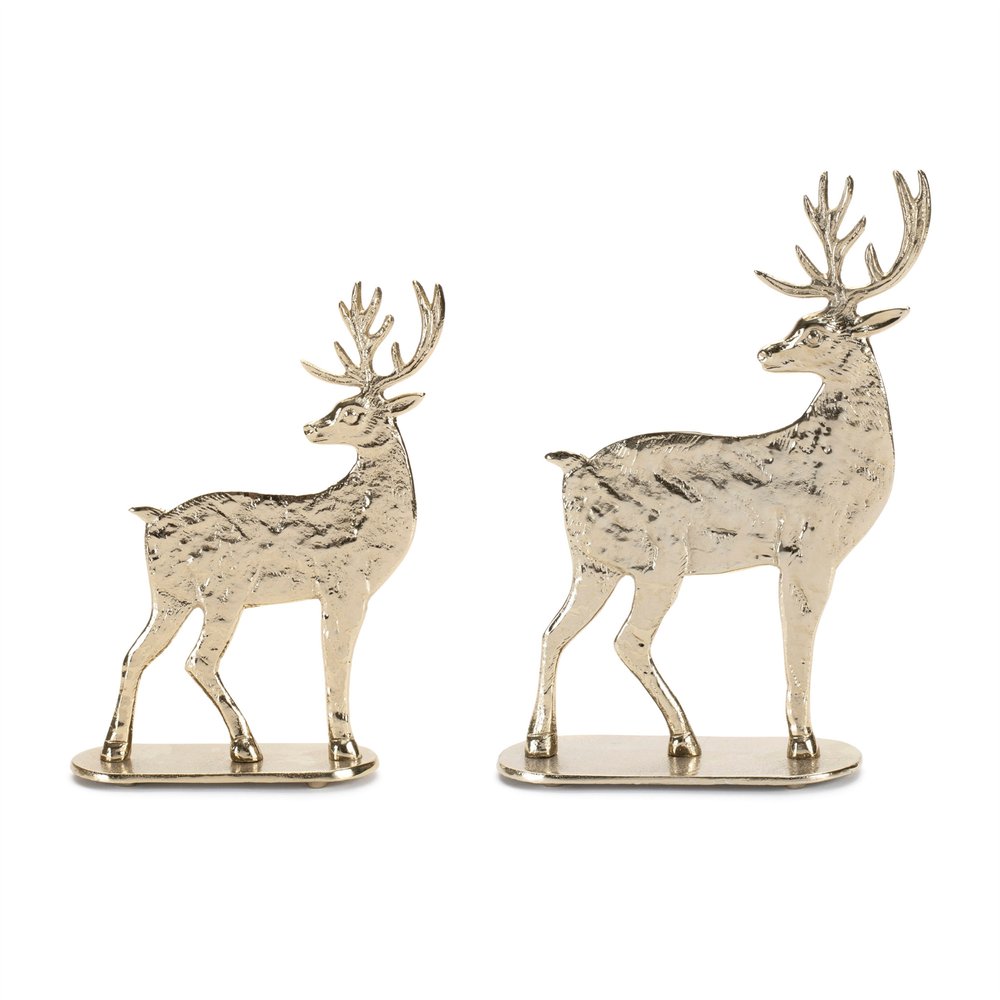Set of Two Gold Aluminum Deer Christmas Figurine HomeRoots