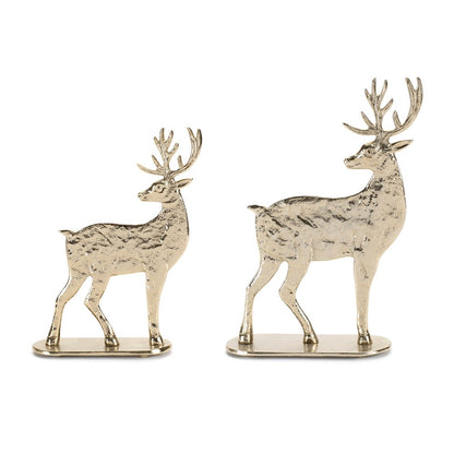 Set of Two Gold Aluminum Deer Christmas Figurine HomeRoots