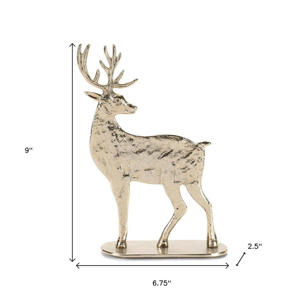 Set of Two Gold Aluminum Deer Christmas Figurine HomeRoots