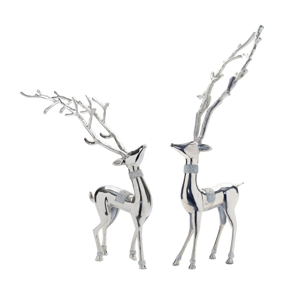 Set of Two Silver Aluminum Deer Tabletop Sculpture HomeRoots