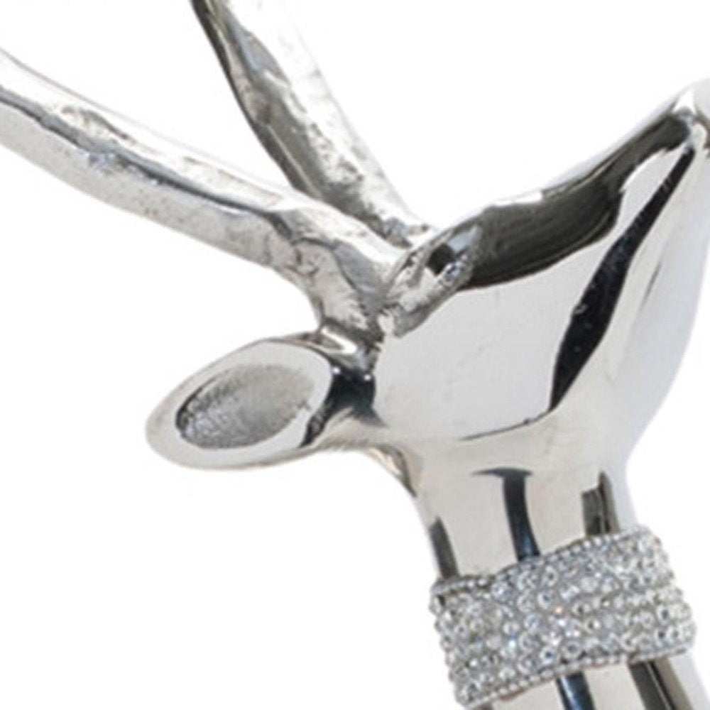 Set of Two Silver Aluminum Deer Tabletop Sculpture HomeRoots
