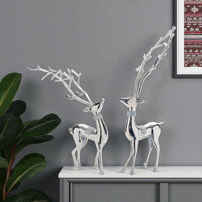 Set of Two Silver Aluminum Deer Tabletop Sculpture HomeRoots
