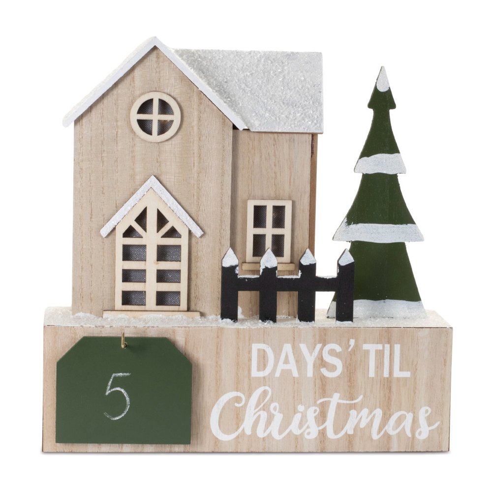 12" Beige Green And White Christmas Tabletop Sign with LED HomeRoots