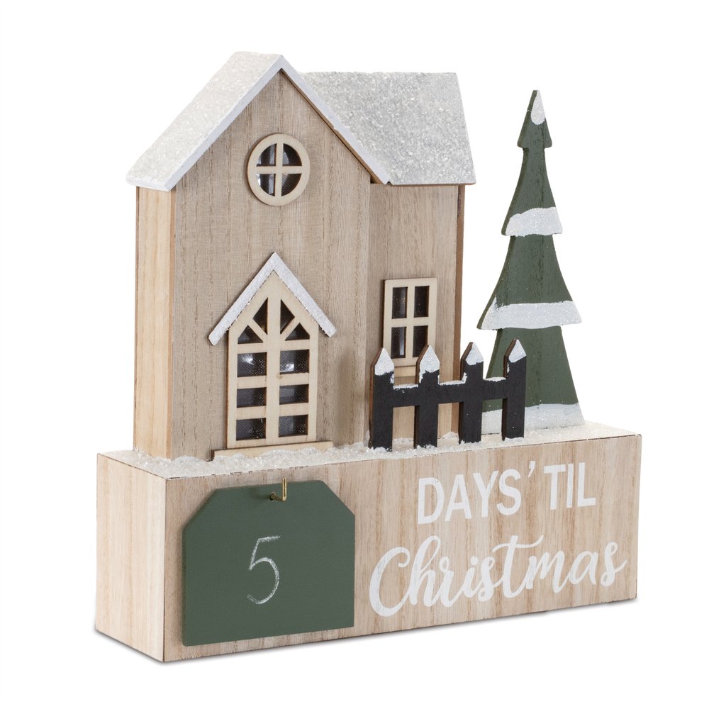 12" Beige Green And White Christmas Tabletop Sign with LED HomeRoots