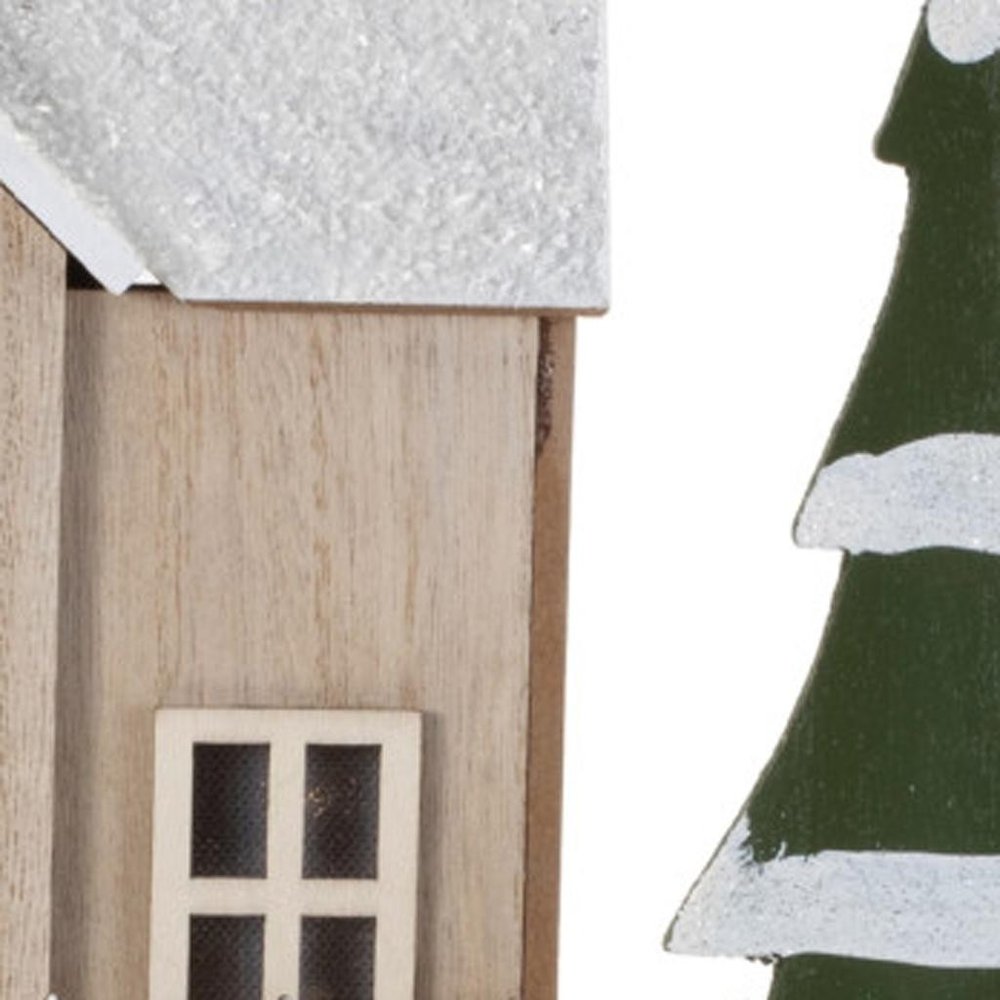 12" Beige Green And White Christmas Tabletop Sign with LED HomeRoots