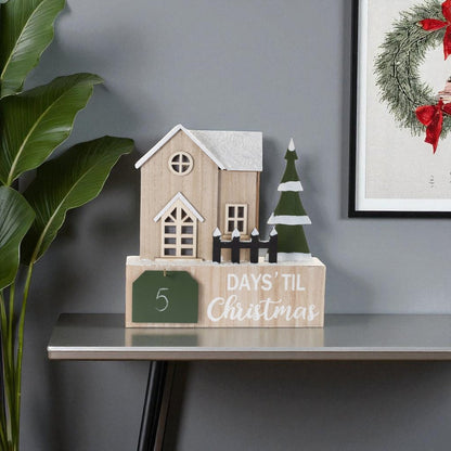 12" Beige Green And White Christmas Tabletop Sign with LED HomeRoots