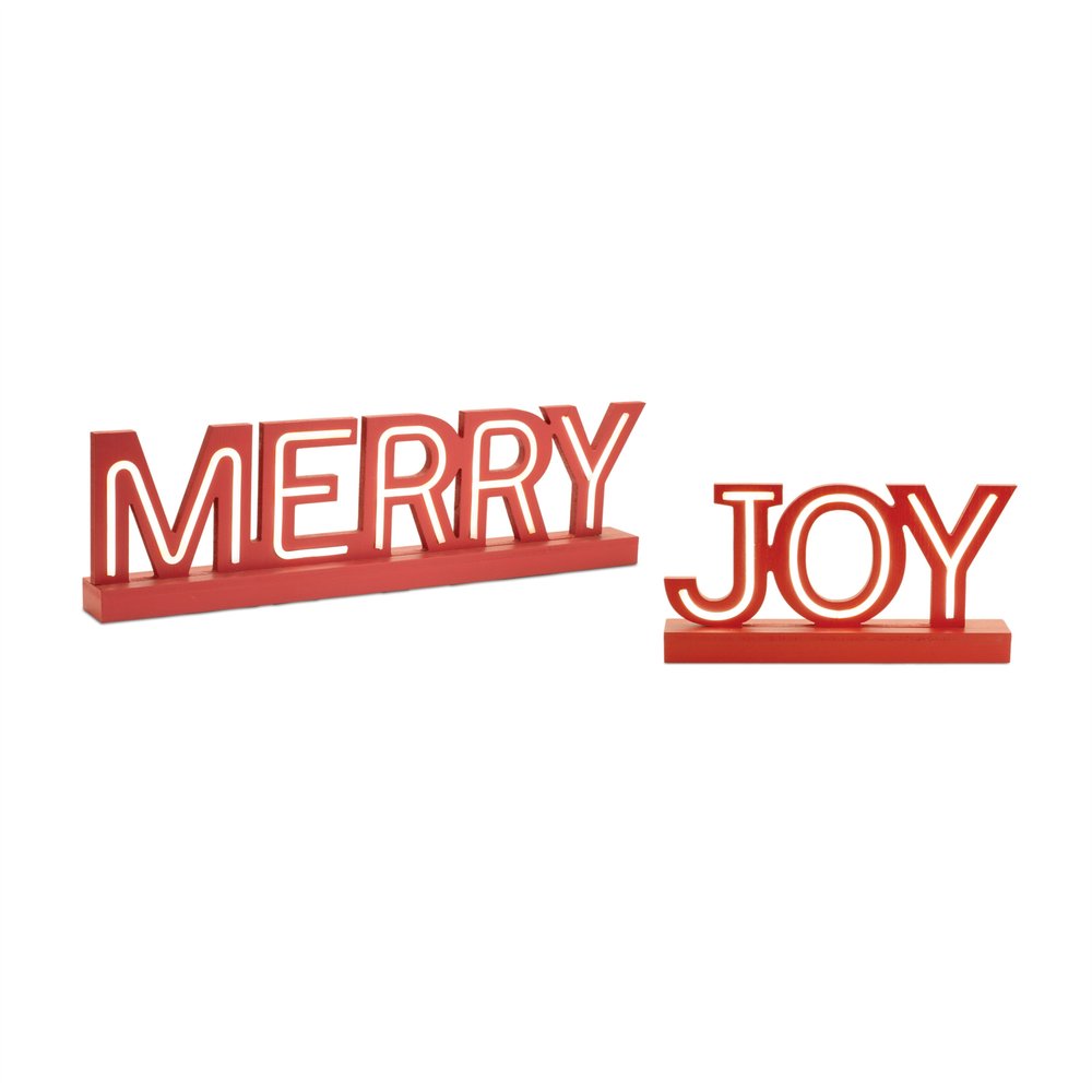 Set of Two Red And White Christmas Tabletop Sign with LED HomeRoots