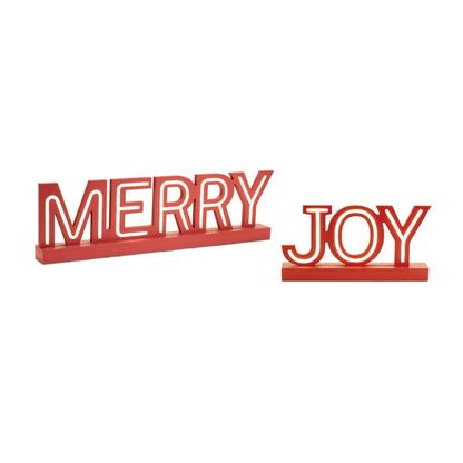 Set of Two Red And White Christmas Tabletop Sign with LED HomeRoots