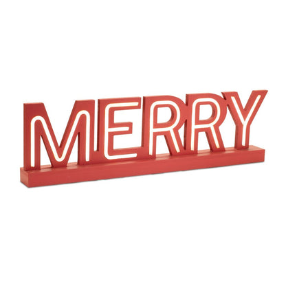 Set of Two Red And White Christmas Tabletop Sign with LED HomeRoots