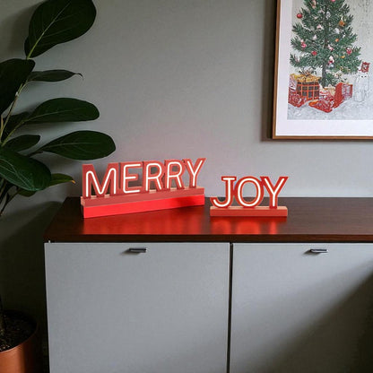 Set of Two Red And White Christmas Tabletop Sign with LED HomeRoots