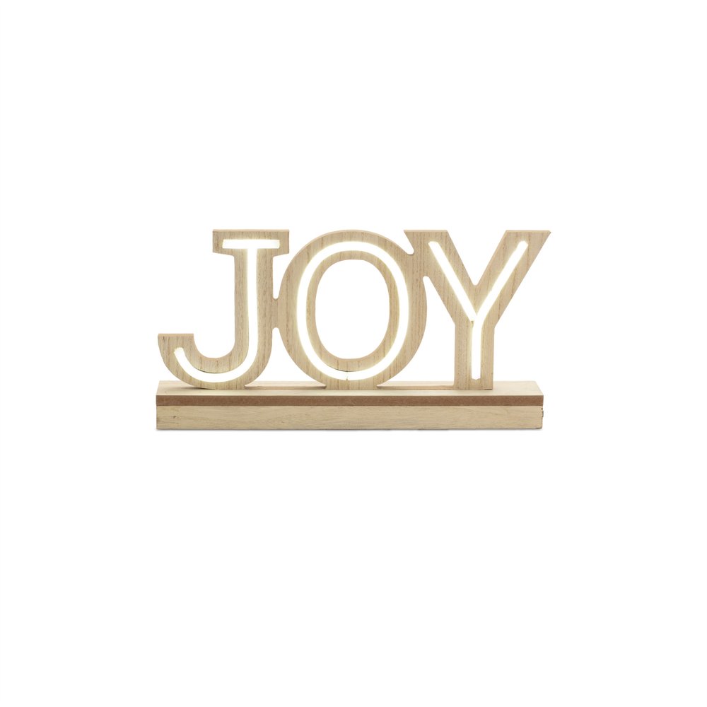 Set of Two Beige And White Christmas Tabletop Sign with LED HomeRoots