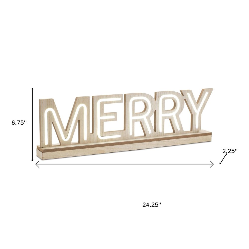 Set of Two Beige And White Christmas Tabletop Sign with LED HomeRoots