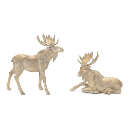 Set of Two Gold And Beige Polyresin Moose Christmas Figurine HomeRoots