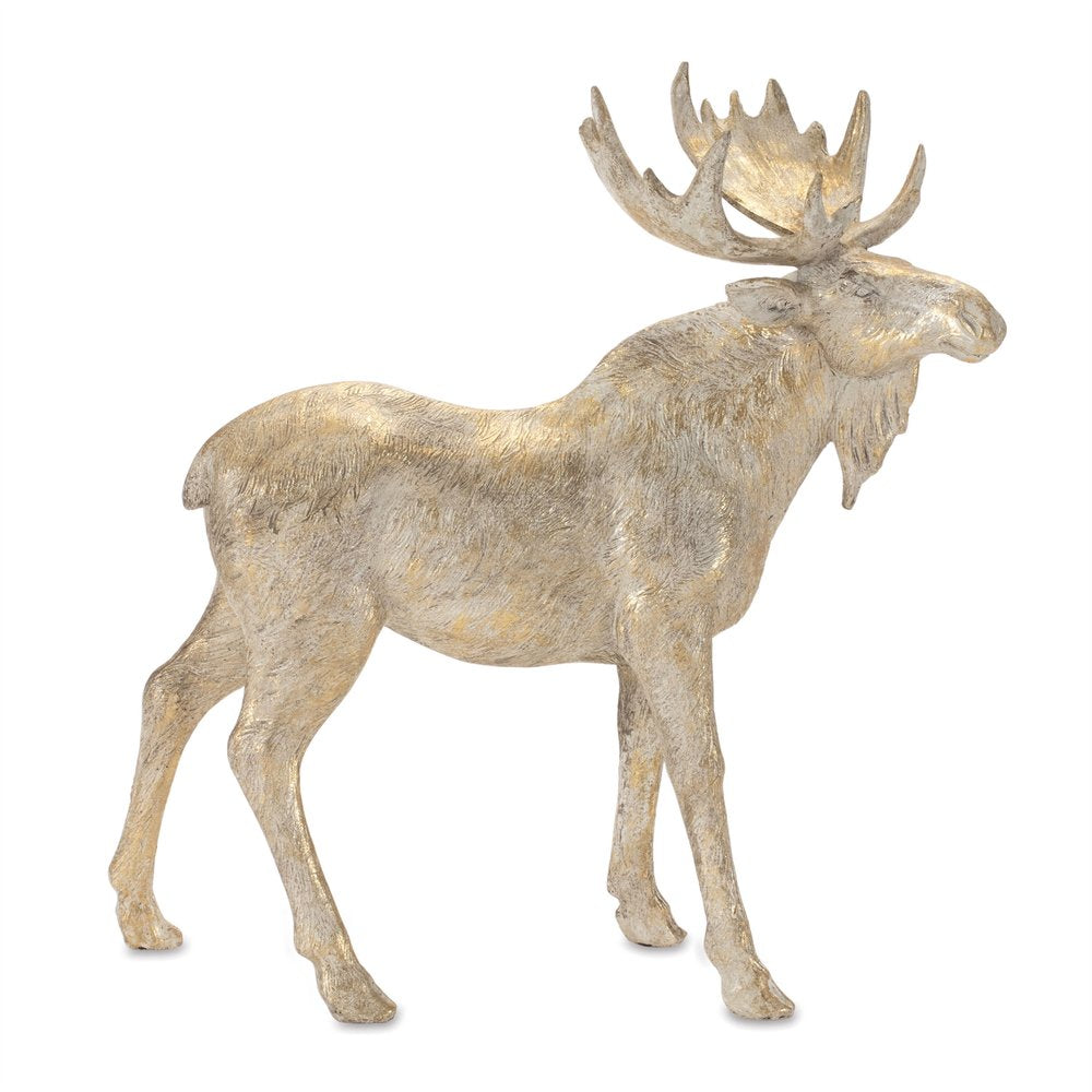 Set of Two Gold And Beige Polyresin Moose Christmas Figurine HomeRoots