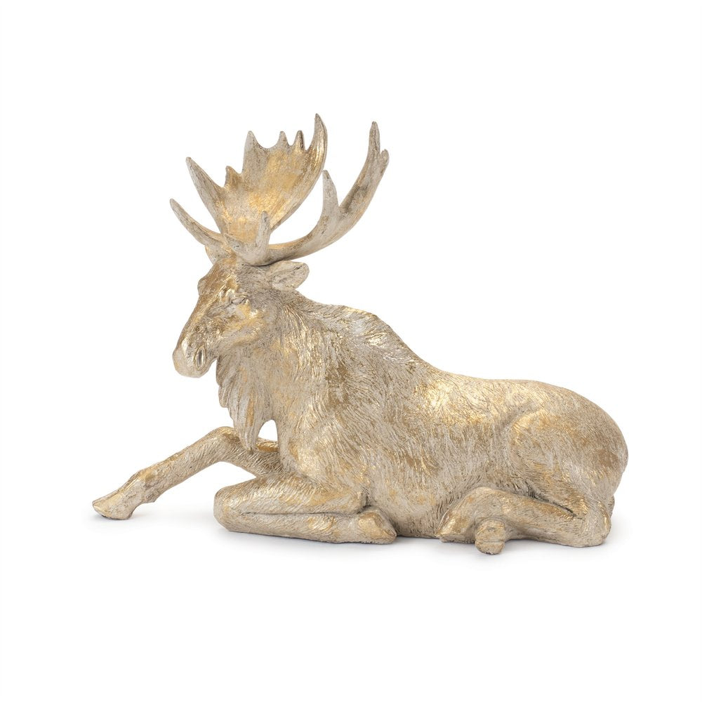 Set of Two Gold And Beige Polyresin Moose Christmas Figurine HomeRoots