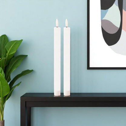 Set of Two White Unscented Candle Flameless Taper Candles HomeRoots