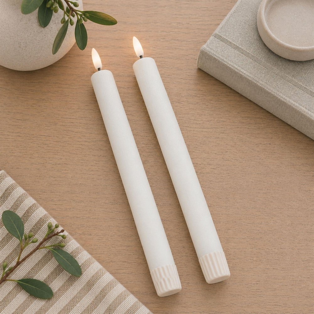 Set of Two White Unscented Candle Flameless Taper Candles HomeRoots