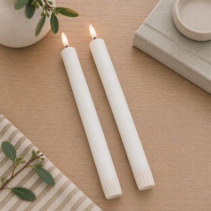 Set of Two White Unscented Candle Flameless Taper Candles HomeRoots