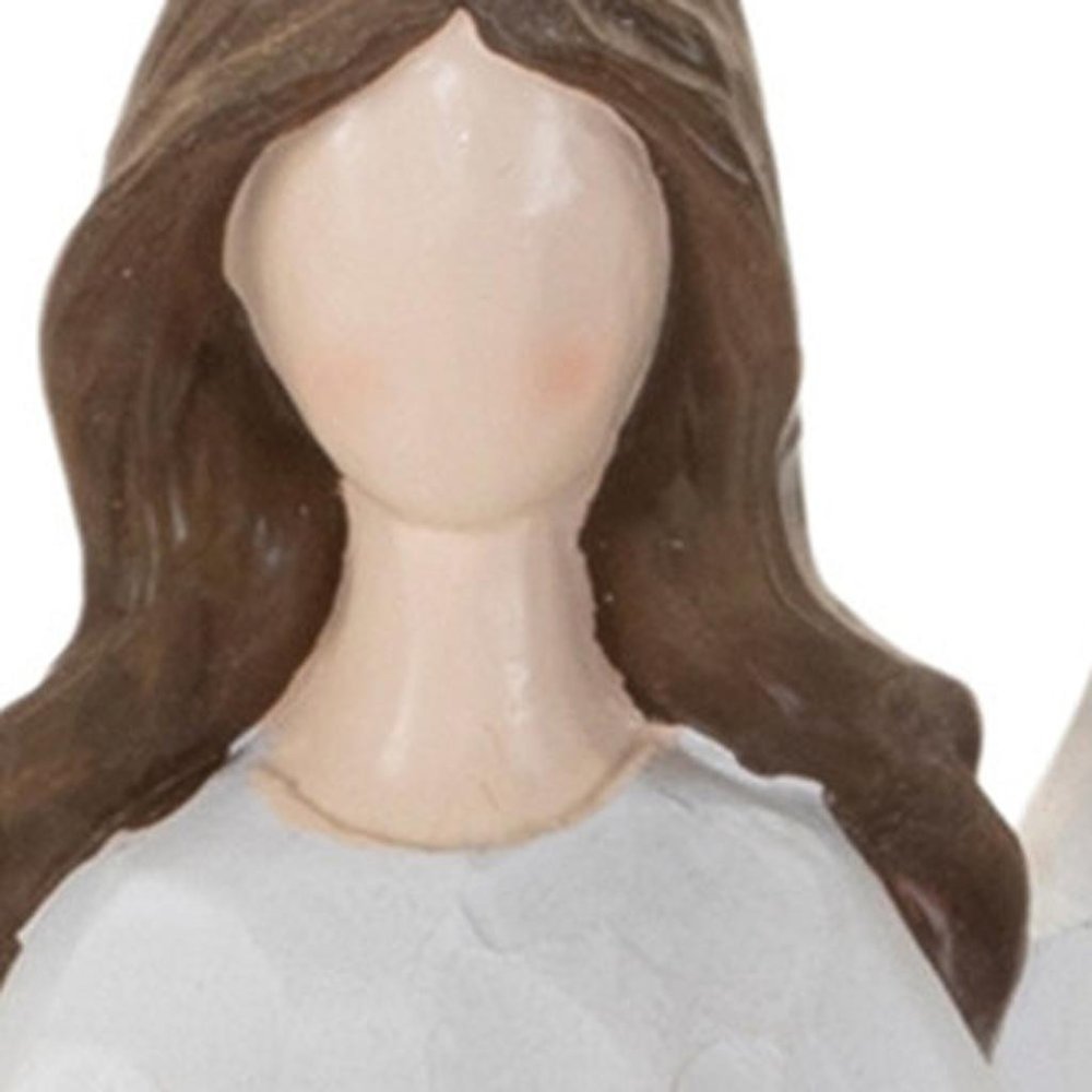16" White And Brown Polyresin Angel Christmas Tabletop Sculpture HomeRoots