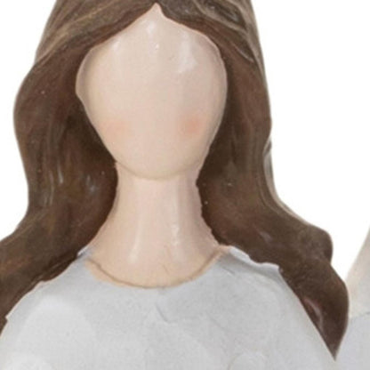 16" White And Brown Polyresin Angel Christmas Tabletop Sculpture HomeRoots