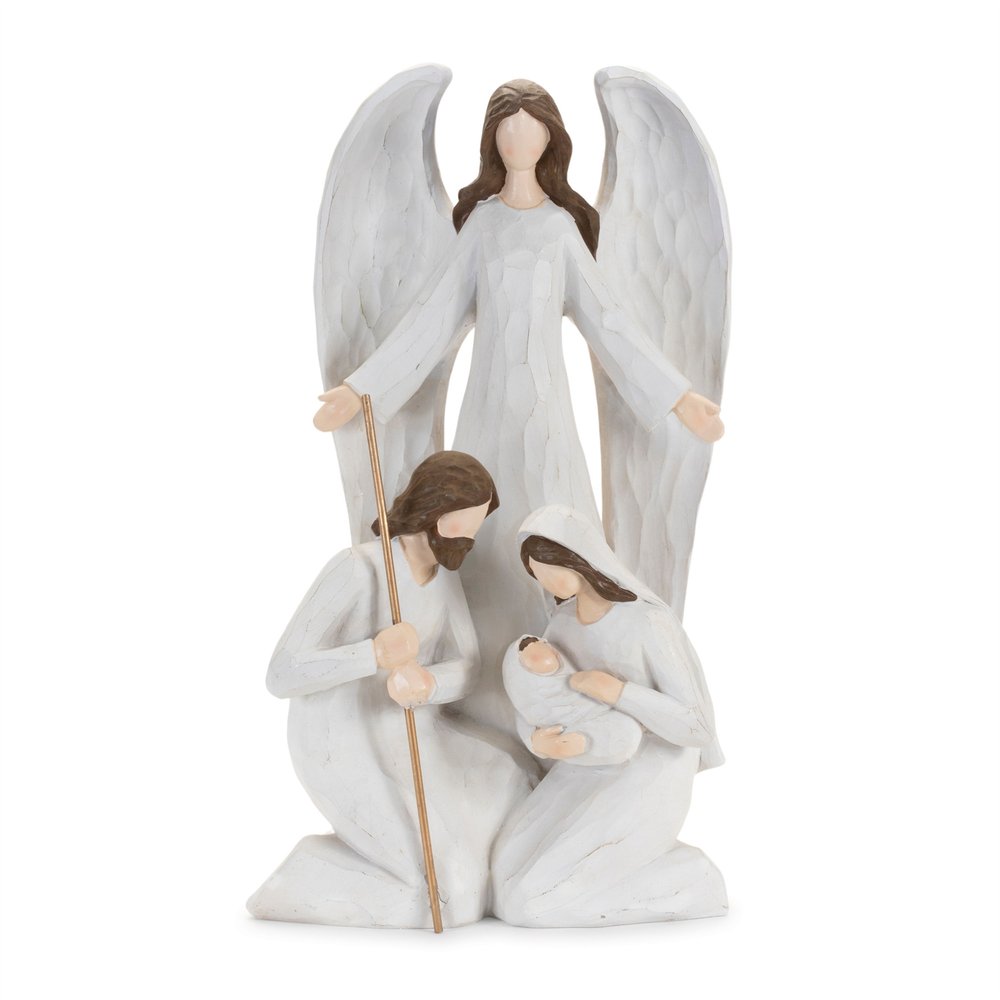 16" White And Brown Polyresin Angel Christmas Tabletop Sculpture HomeRoots