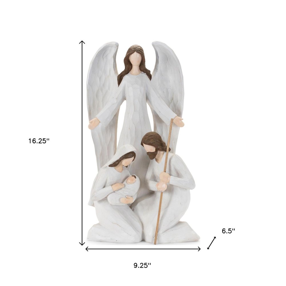 16" White And Brown Polyresin Angel Christmas Tabletop Sculpture HomeRoots