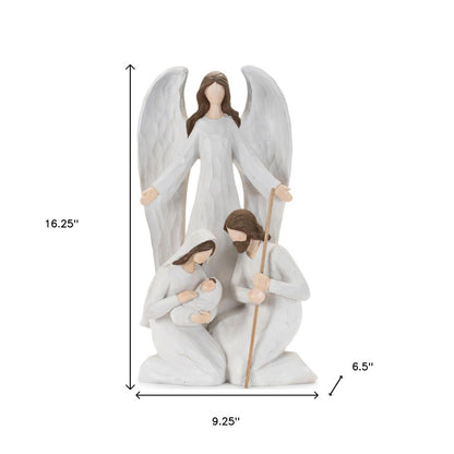 16" White And Brown Polyresin Angel Christmas Tabletop Sculpture HomeRoots