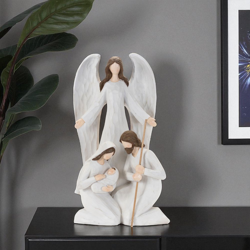 16" White And Brown Polyresin Angel Christmas Tabletop Sculpture HomeRoots