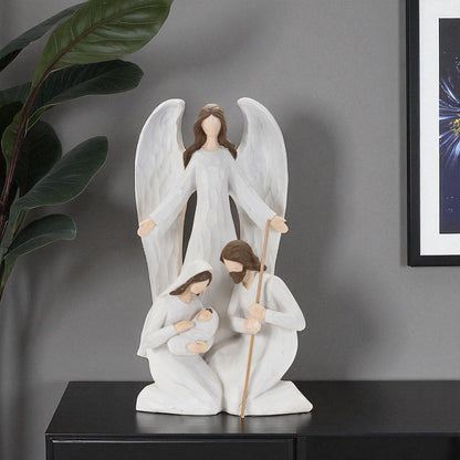16" White And Brown Polyresin Angel Christmas Tabletop Sculpture HomeRoots