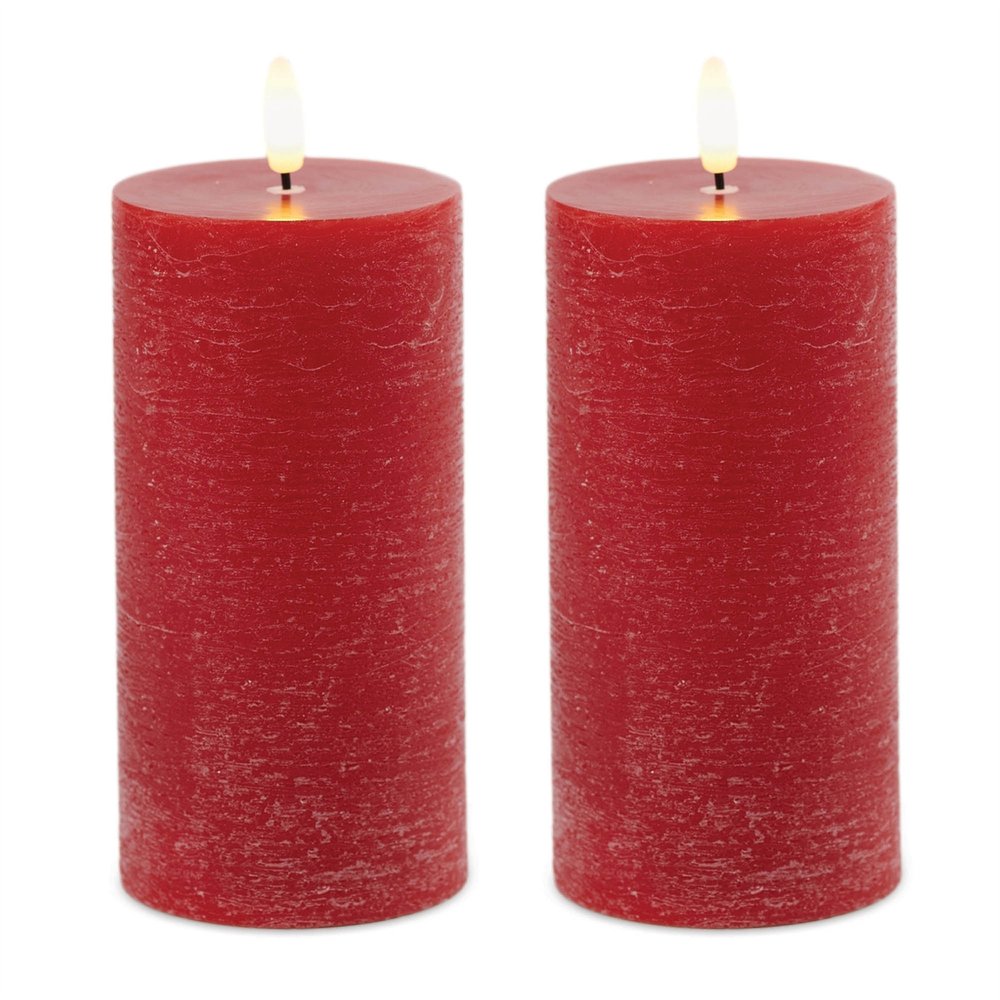 Set of Two Red Unscented Candle Flameless Pillar Candles HomeRoots