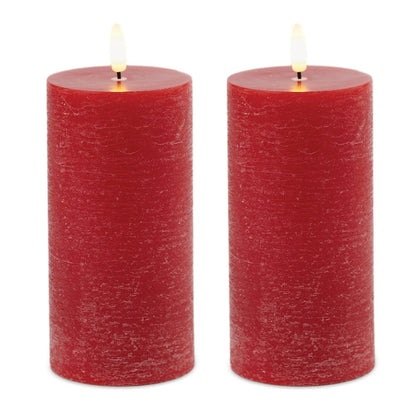 Set of Two Red Unscented Candle Flameless Pillar Candles HomeRoots