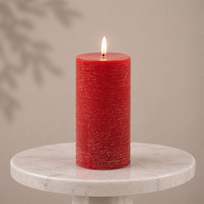 Set of Two Red Unscented Candle Flameless Pillar Candles HomeRoots
