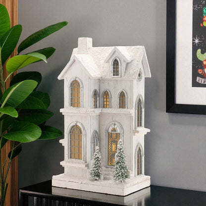 22" White And Green Wood Tabletop Sculpture with LED HomeRoots
