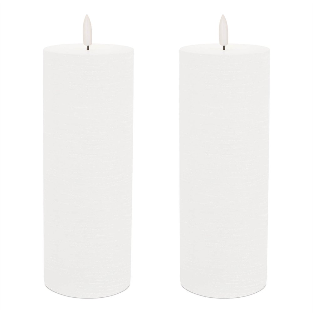 Set of Two White Unscented Candle Flameless Pillar Candles HomeRoots
