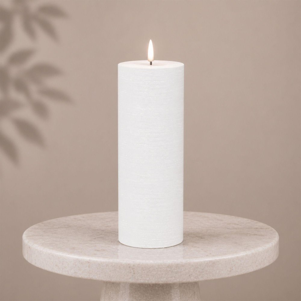 Set of Two White Unscented Candle Flameless Pillar Candles HomeRoots