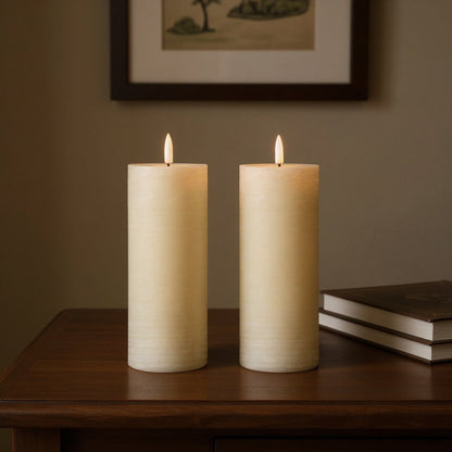 Set of Two Ivory Unscented Candle Flameless Pillar Candles HomeRoots