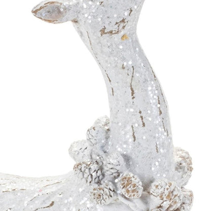 Set of Two White Polyresin Deer Christmas Figurine HomeRoots