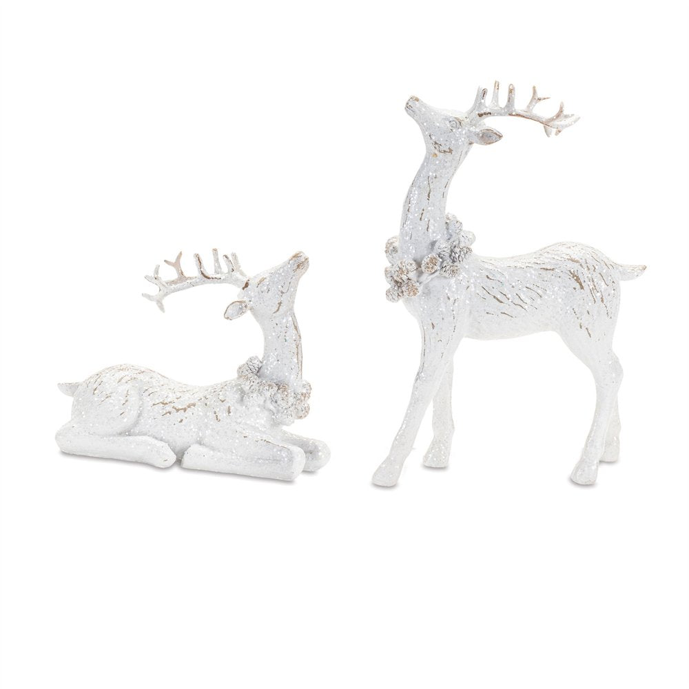 Set of Two White Polyresin Deer Christmas Figurine HomeRoots