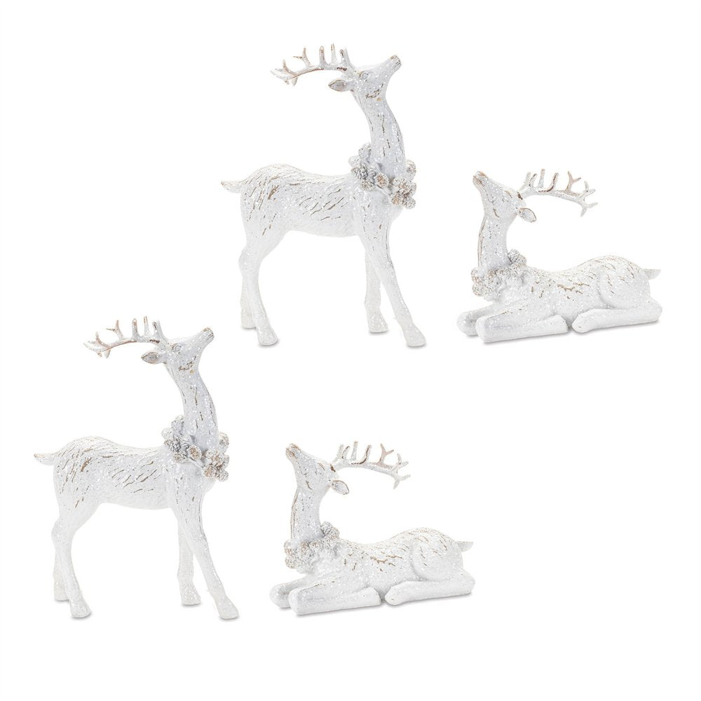 Set of Two White Polyresin Deer Christmas Figurine HomeRoots