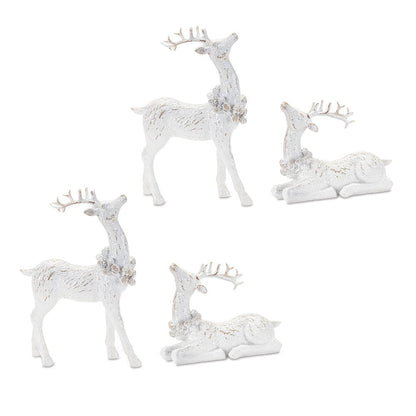 Set of Two White Polyresin Deer Christmas Figurine HomeRoots