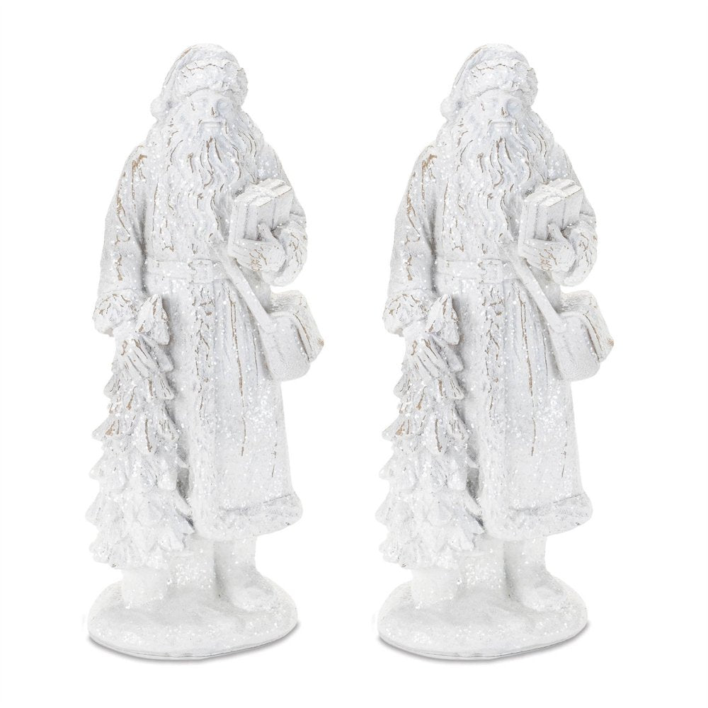 Set of Two White Polyresin Christmas Santa Figurine HomeRoots