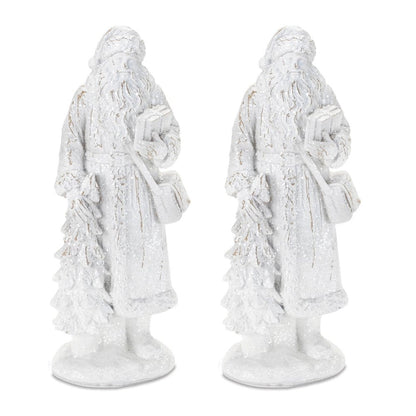 Set of Two White Polyresin Christmas Santa Figurine HomeRoots