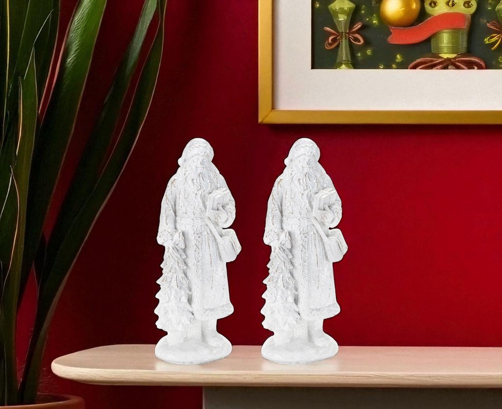 Set of Two White Polyresin Christmas Santa Figurine HomeRoots
