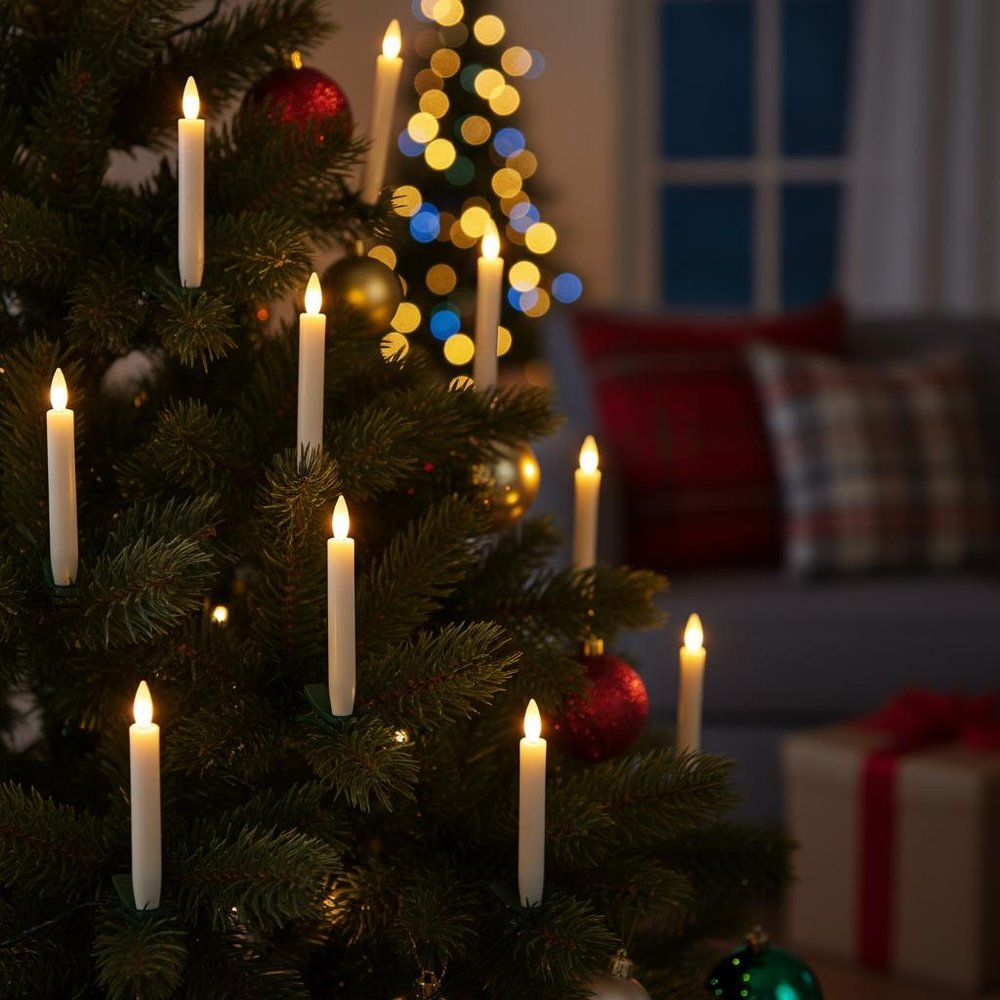 Set of Ten Beige Flameless Clip-On Christmas Taper Candles HomeRoots